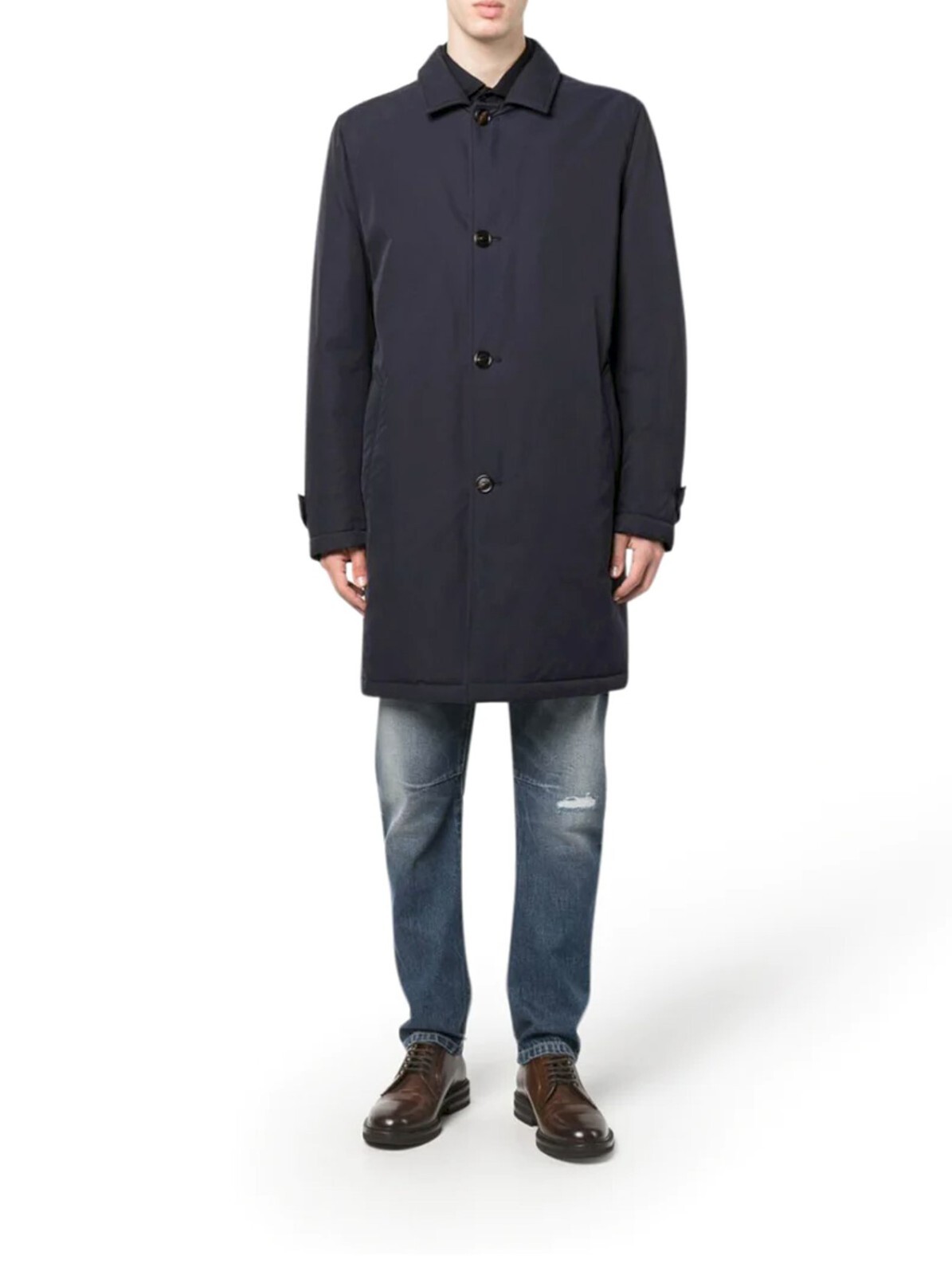 Pre-owned Brunello Cucinelli $4695  Men's Puffer Rain Overcoat With Logo Buttons A242 In Blue
