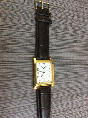 Geneva Men's Watch Rectangle Arabic Numeral White Dial Black Leather Band New!