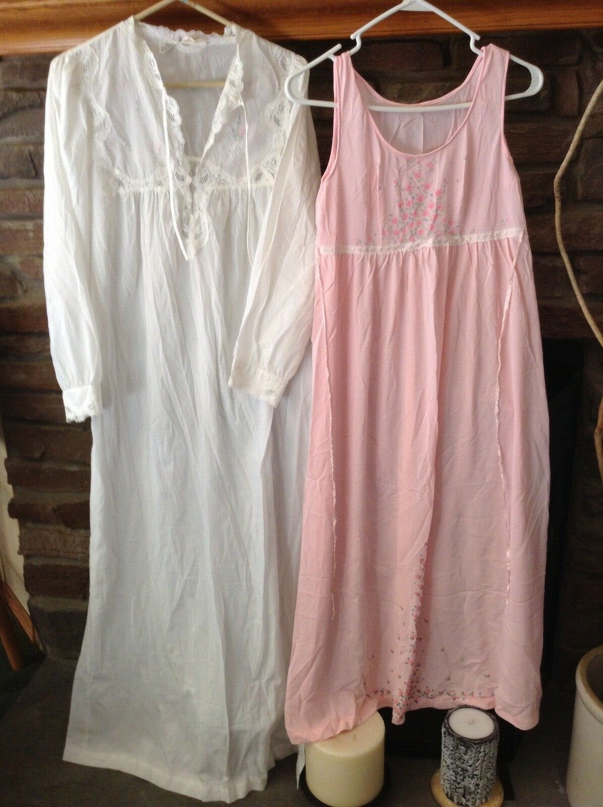 Women's Vintage Nightgowns Small S Long White Barbizon Pink Sleeveless Romantic
