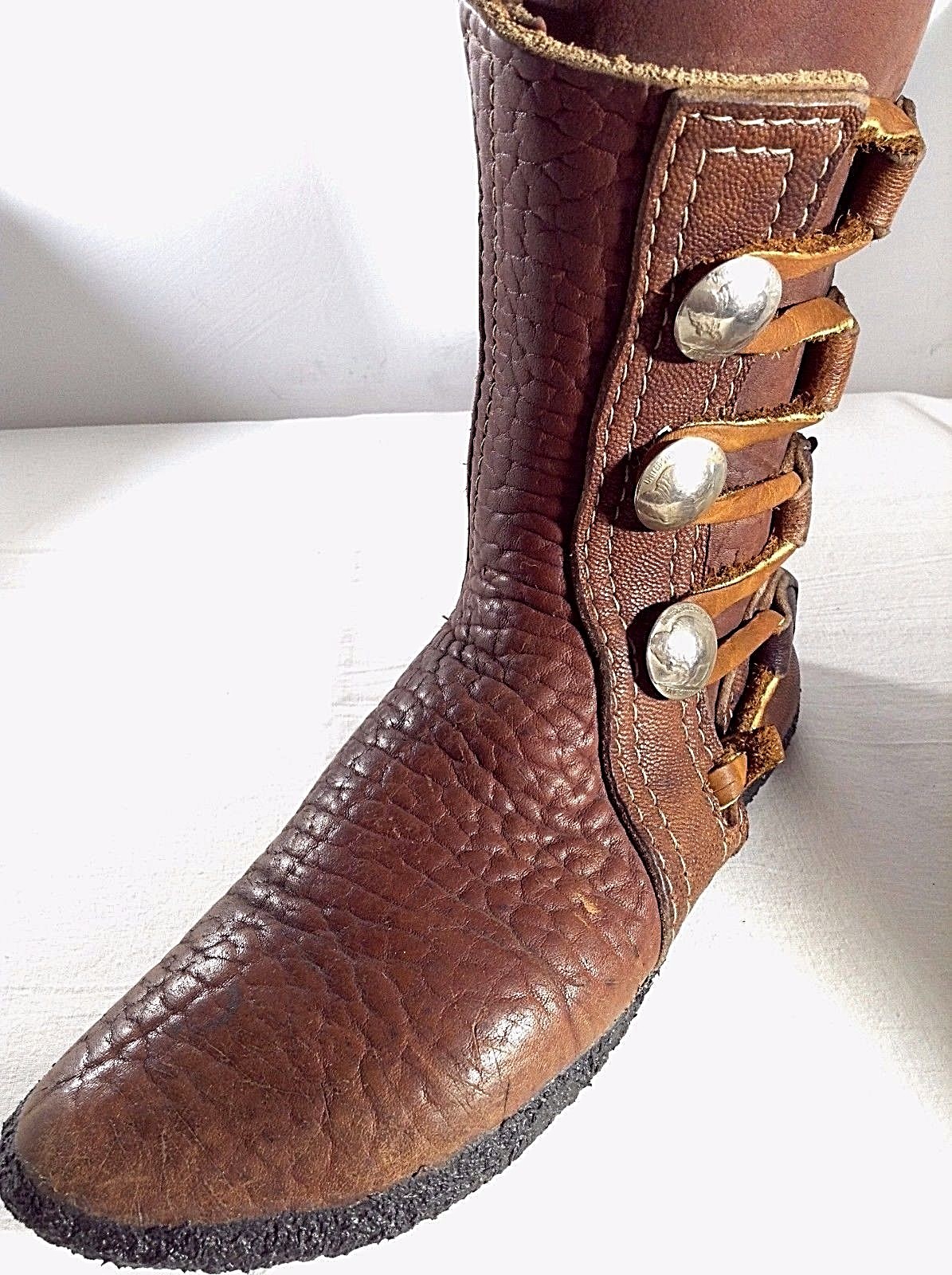 VTG Buffalo Moccasins Natural Boots 6 Mukluk Brown Medieval Earth Shoes Hip Bald