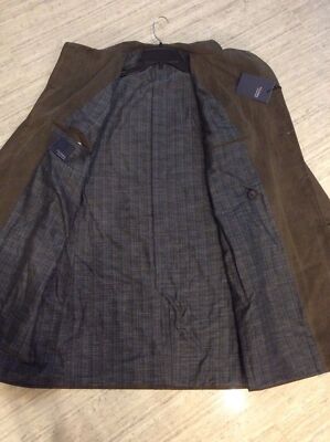 Pre-owned Hickey Freeman $895.00  Light Weight Lined Waxed Cotton Top Coat Olive Size 42 R In Green