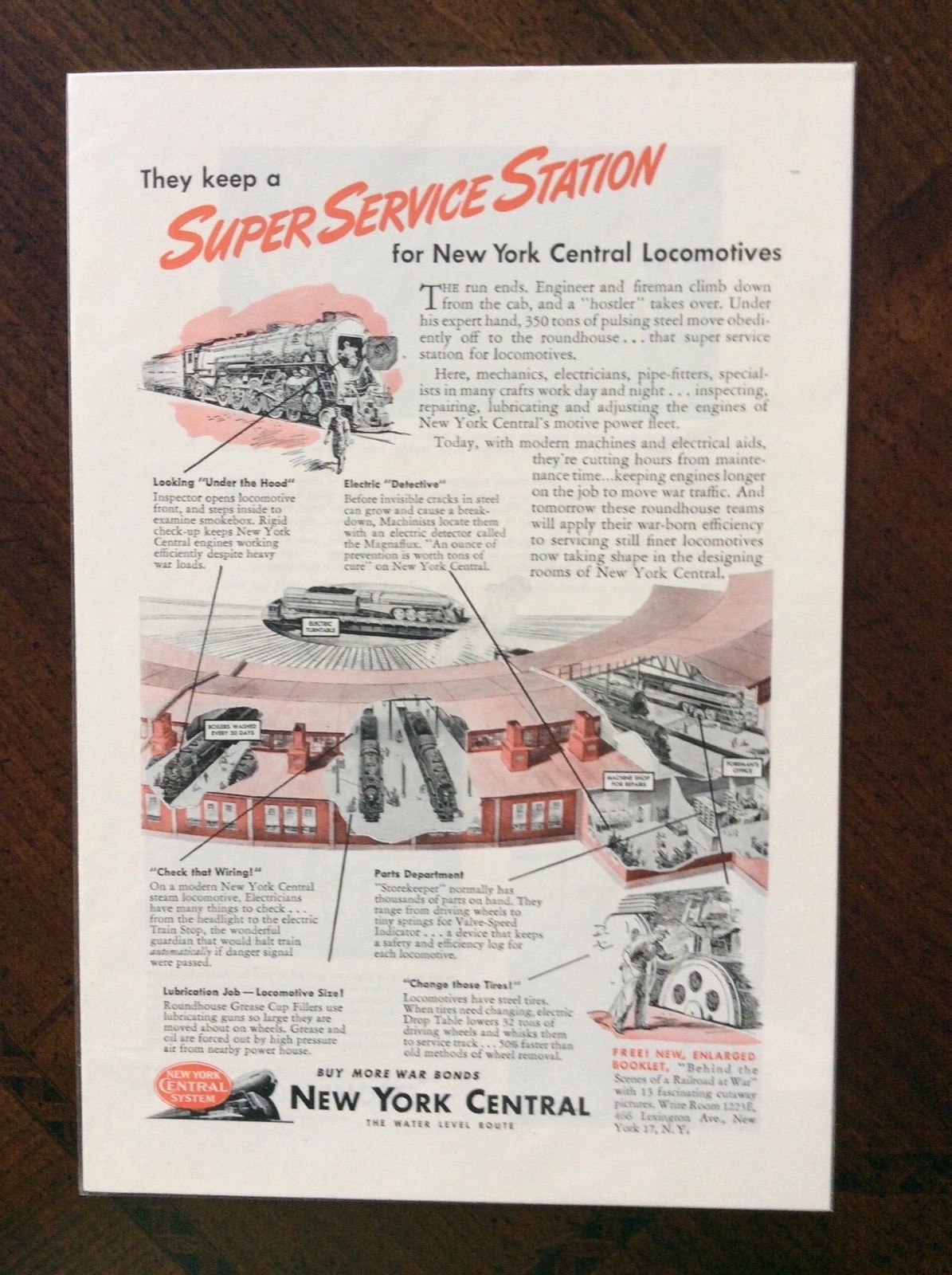 1945 vintage original color ad New York Central Railroad Super 