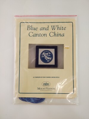 Blue and White Canton China Counted Cross Stitch Mount Vernon Oriental Design