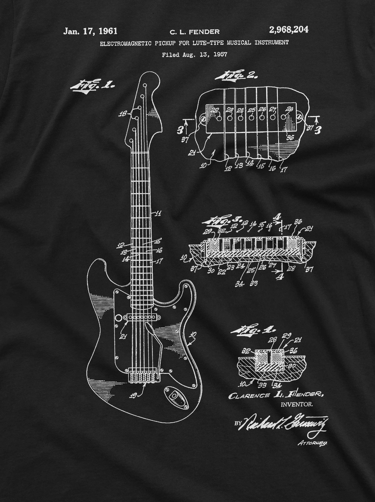 Guitar 1955 Patent T-shirt Guitar Player Birthday music musician Guitarist tee