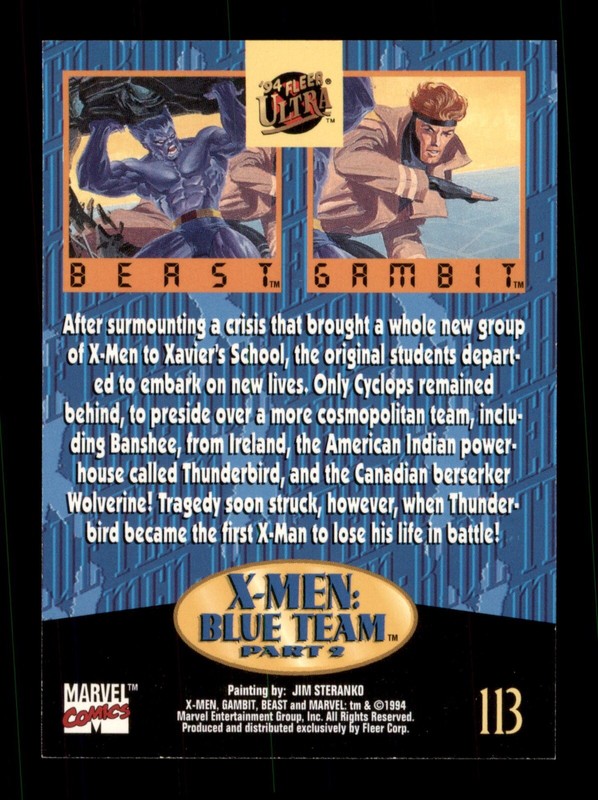 GAMBIT, BEAST 113 1994 Fleer Ultra X-Men Marvel Comics Trading
