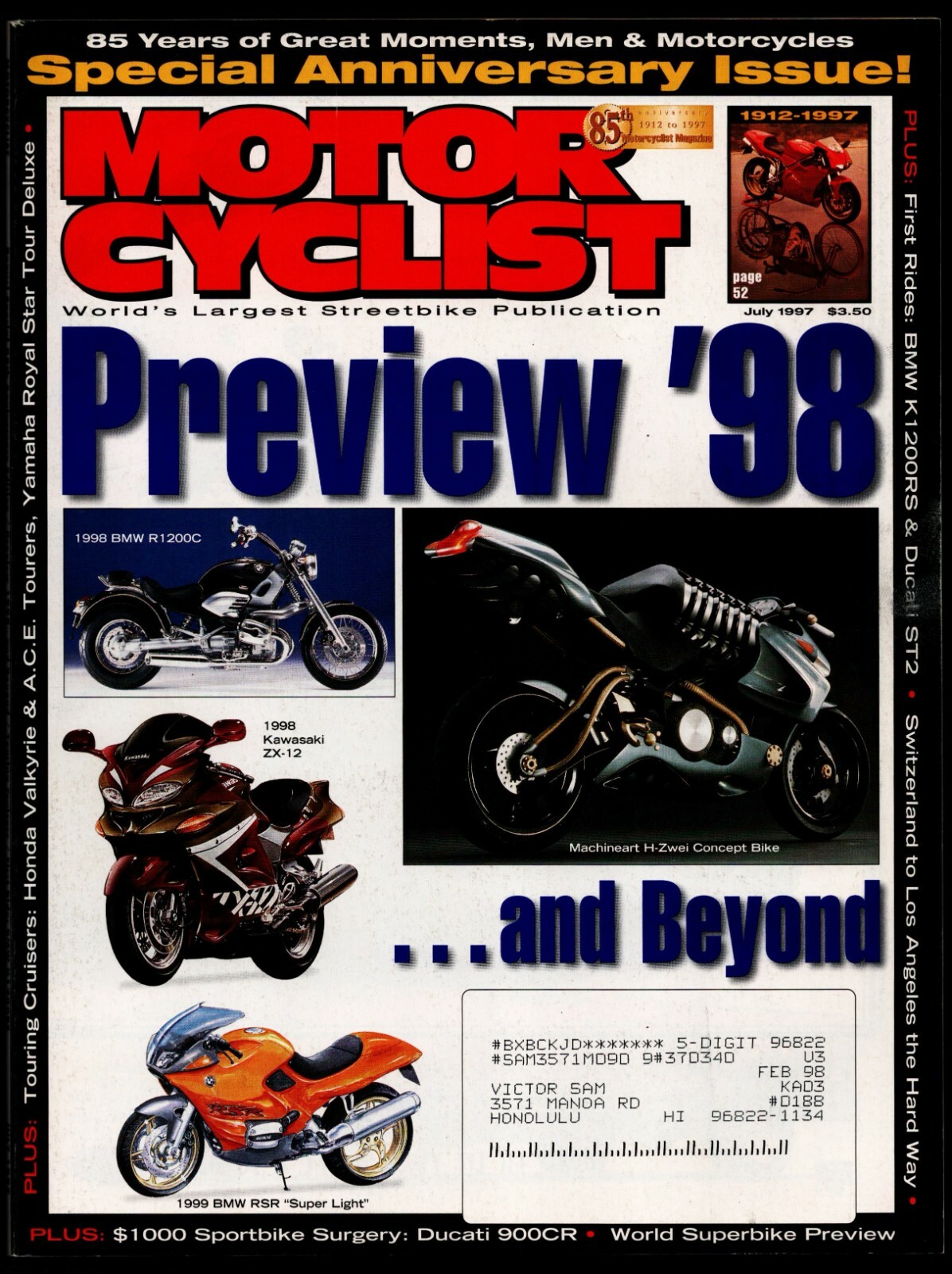 JULY 1997 MOTORCYCLIST MAGAZINE, BMW R1200C, RSR LIGHTWEIGHT