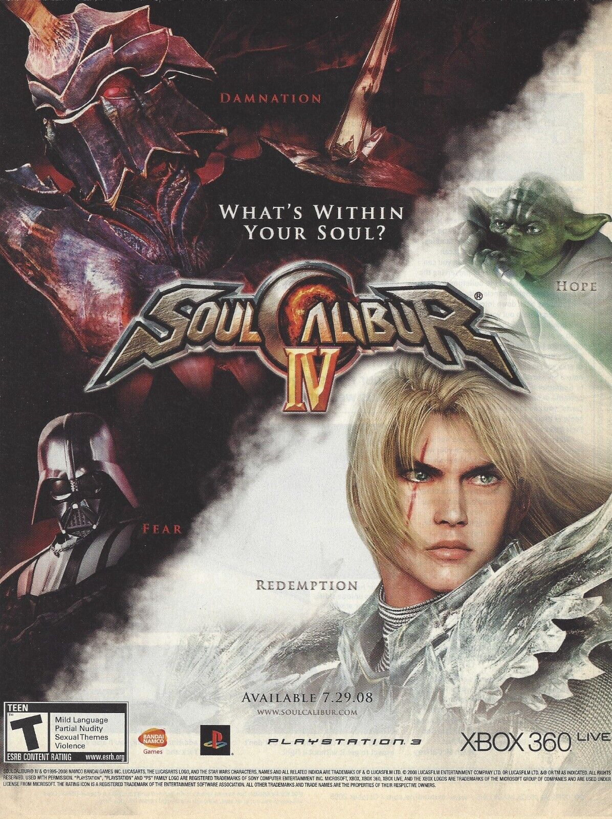 2008 Soul Calibur IV PS3 Xbox 360 Vader Yoda Print Ad Promo