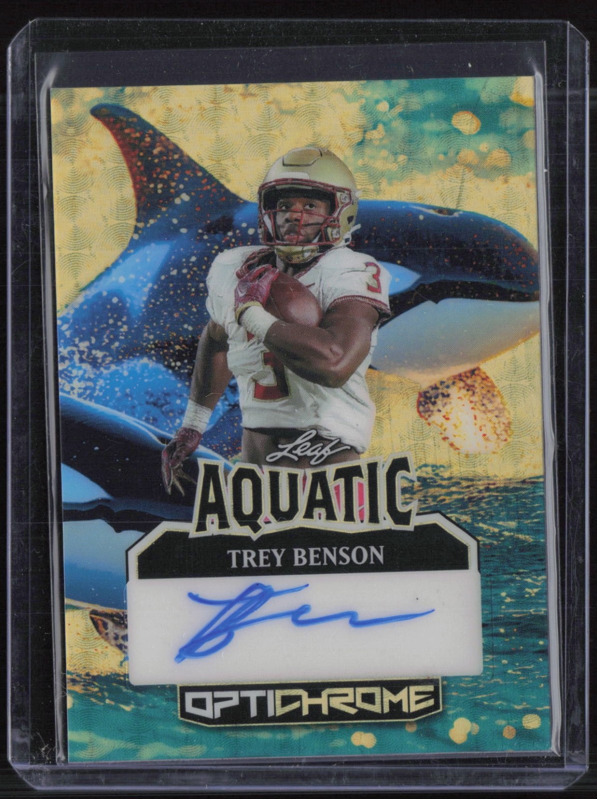 2025 Leaf Optichrome Aquatic Super Prismatic Gold Trey Benson 1/1 Auto
