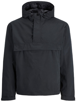 Jack Jones Mens Jacket Anorak Pullover Jacket Black Casual Drawcord Jacket
