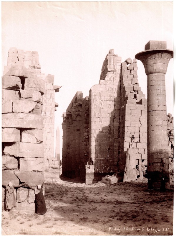 G.Lekegian.Egypte.Karnak.PremiÃ¨Re Cour,Porte.Photo AnimÃ©E AlbuminÃ©E 20x27cm.1880