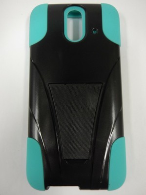 Heavy Duty 2-Piece Hybrid for HTC One E8 - Teal and Black with Kickstand