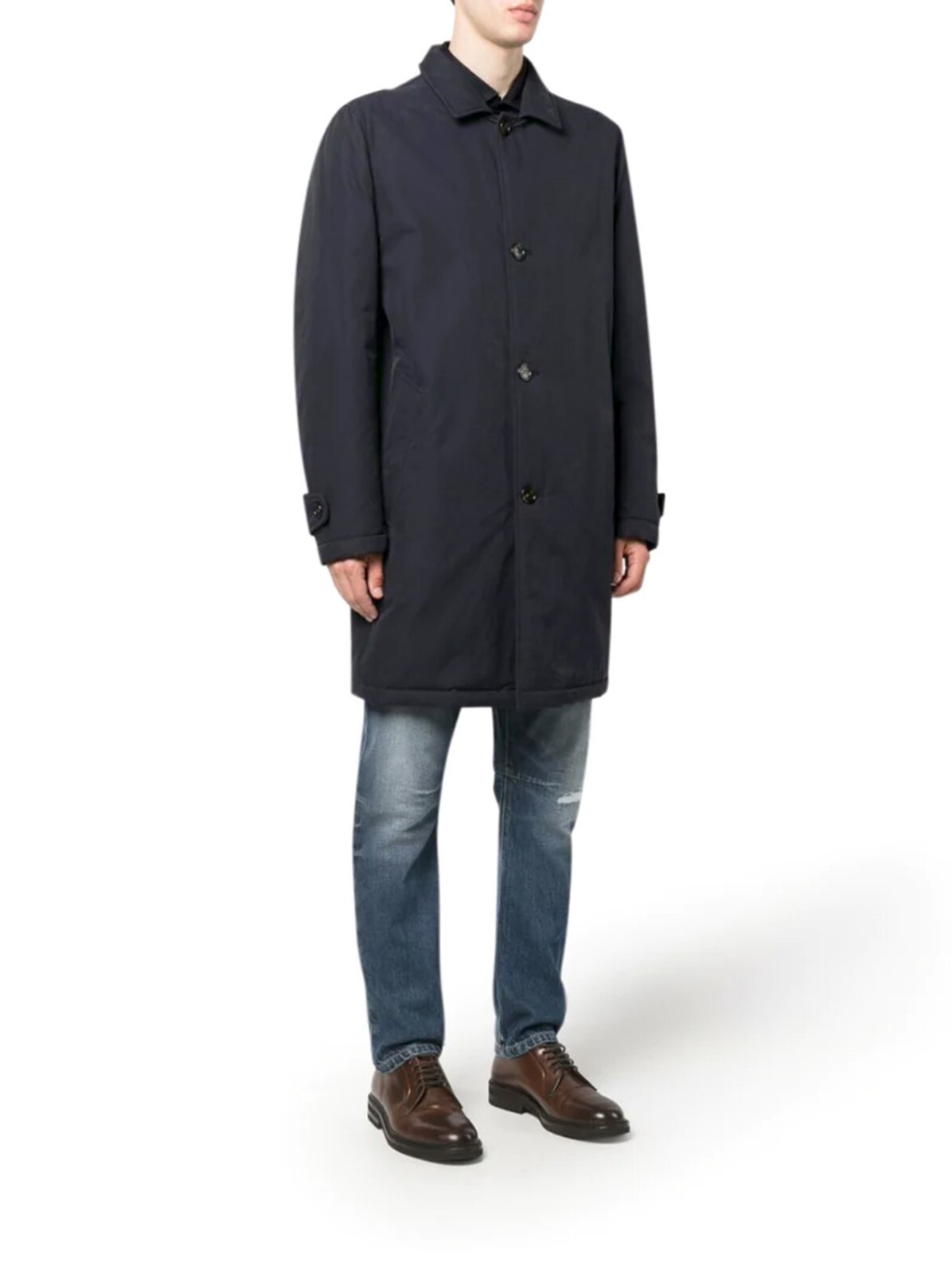 Pre-owned Brunello Cucinelli $4695  Men's Puffer Rain Overcoat With Logo Buttons A242 In Blue