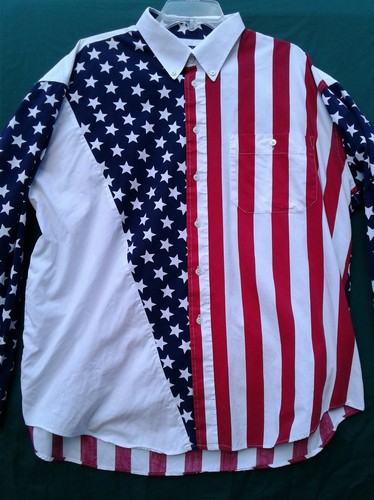 *VINTAGE* RUDDOCK BROS AMERICAN FLAG RED WHITE BLUE Mens Sz XL EXTRA LONG TAIL