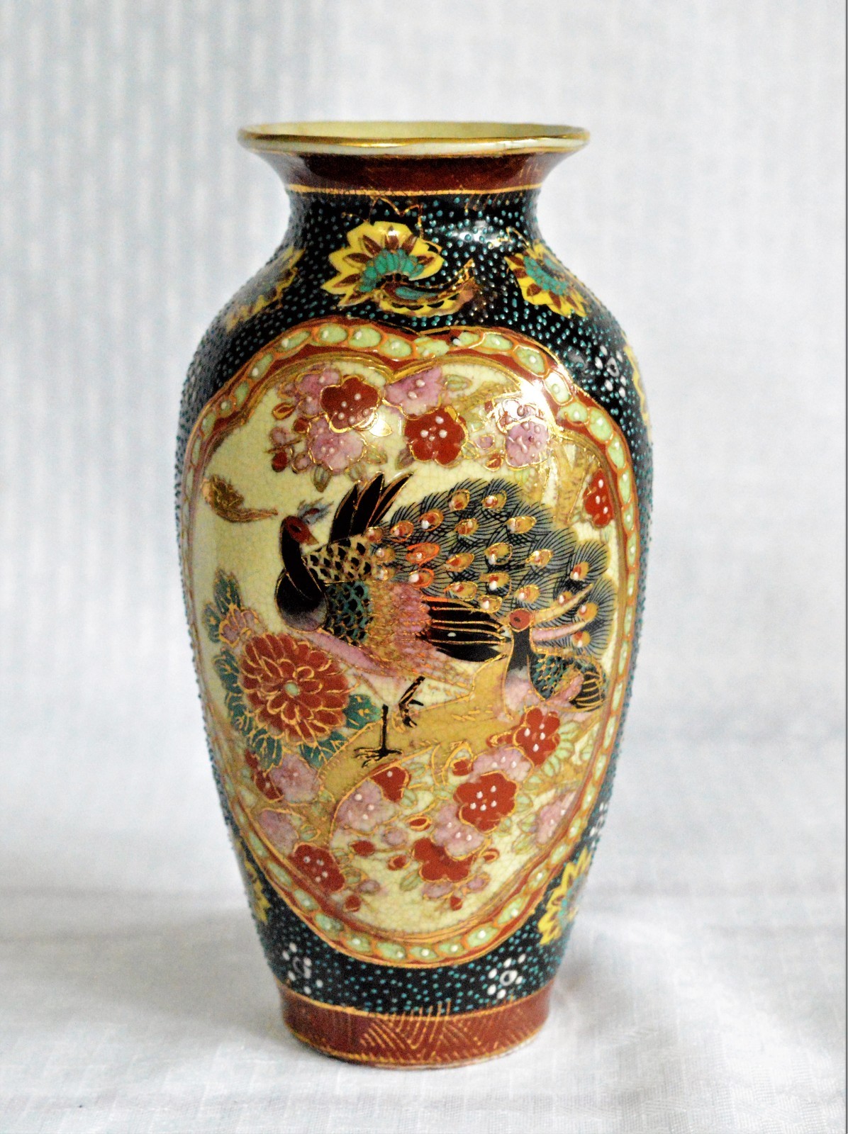 Vintage Hand Painted Peacock Chinese Porcelain Vase