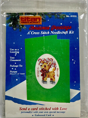NEW 1988 Titan Jingle Bells 81535 Counted Cross Stitch Greeting Card Kit 10298