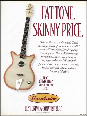 Danelectro Convertible Acoustic/Electric guitar with Lipstick pickup 1999 ad