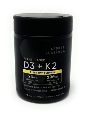 Sports Research Plant Based D3 (5,000 IU) + K2 (100 mcg) 160 Gels EXP 04/2027