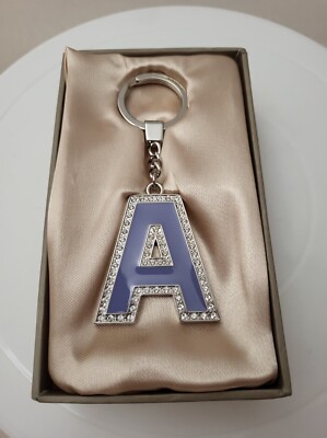 New in box- Argento SC Swarovski Elements Key Chain Fob Initial Letter A'' Enamel
