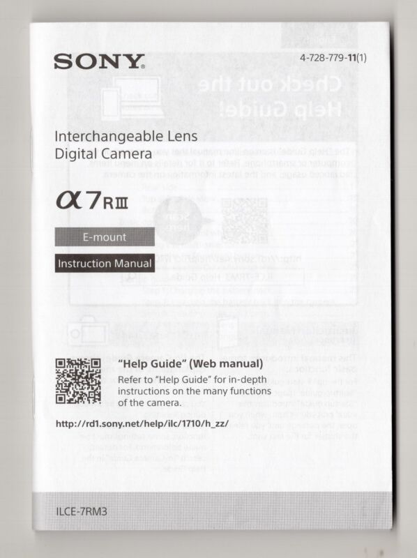 Sony A7RIII / A7R III / Alpha 7R III Camera Instruction Manual In English