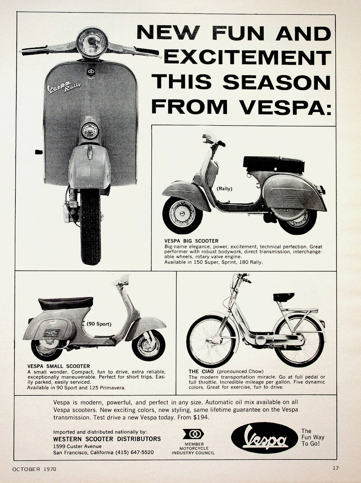 1970 Vespa Scooter - Vintage Motorcycle Ad | eBay
