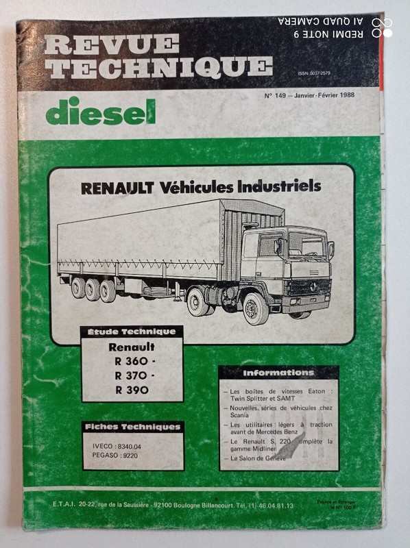 Revue Technique 1988 Rta 149 Renault R 360 R 370 R 390 VÃ©Hicules Industriels