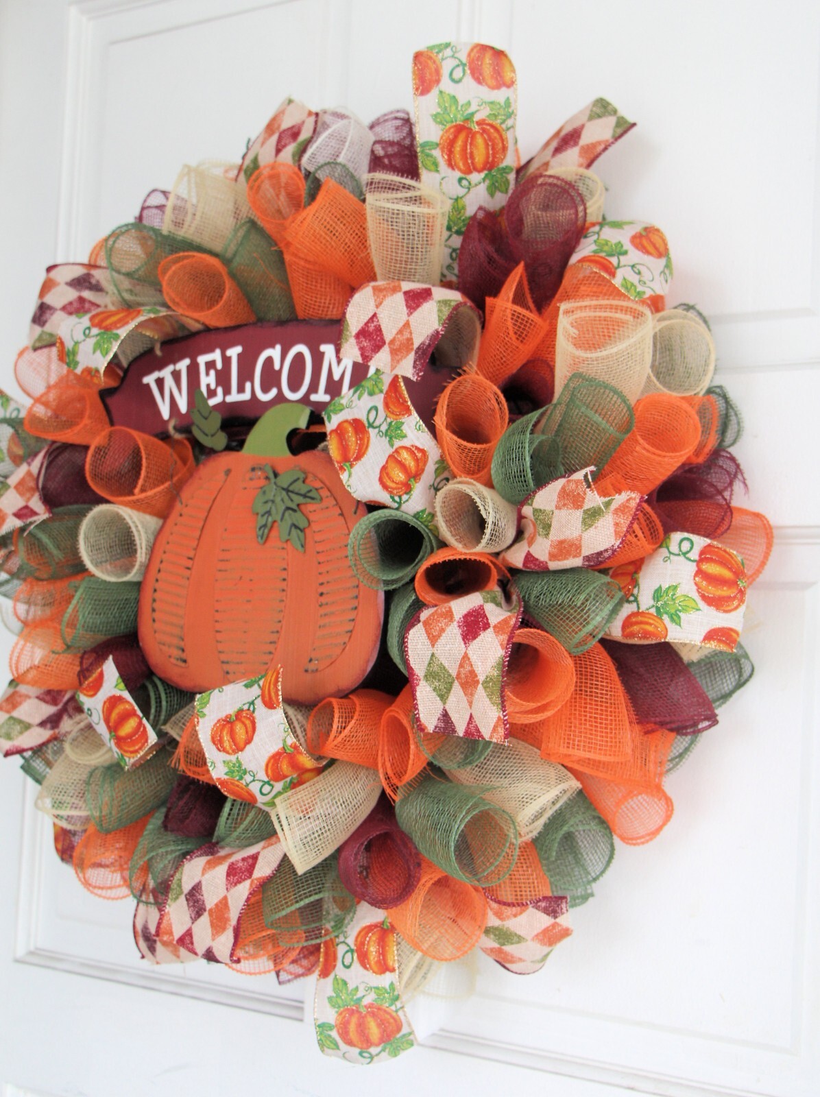 Pumpkin Mesh Wreath, Fall Welcome Door Décor, Thanksgiving
