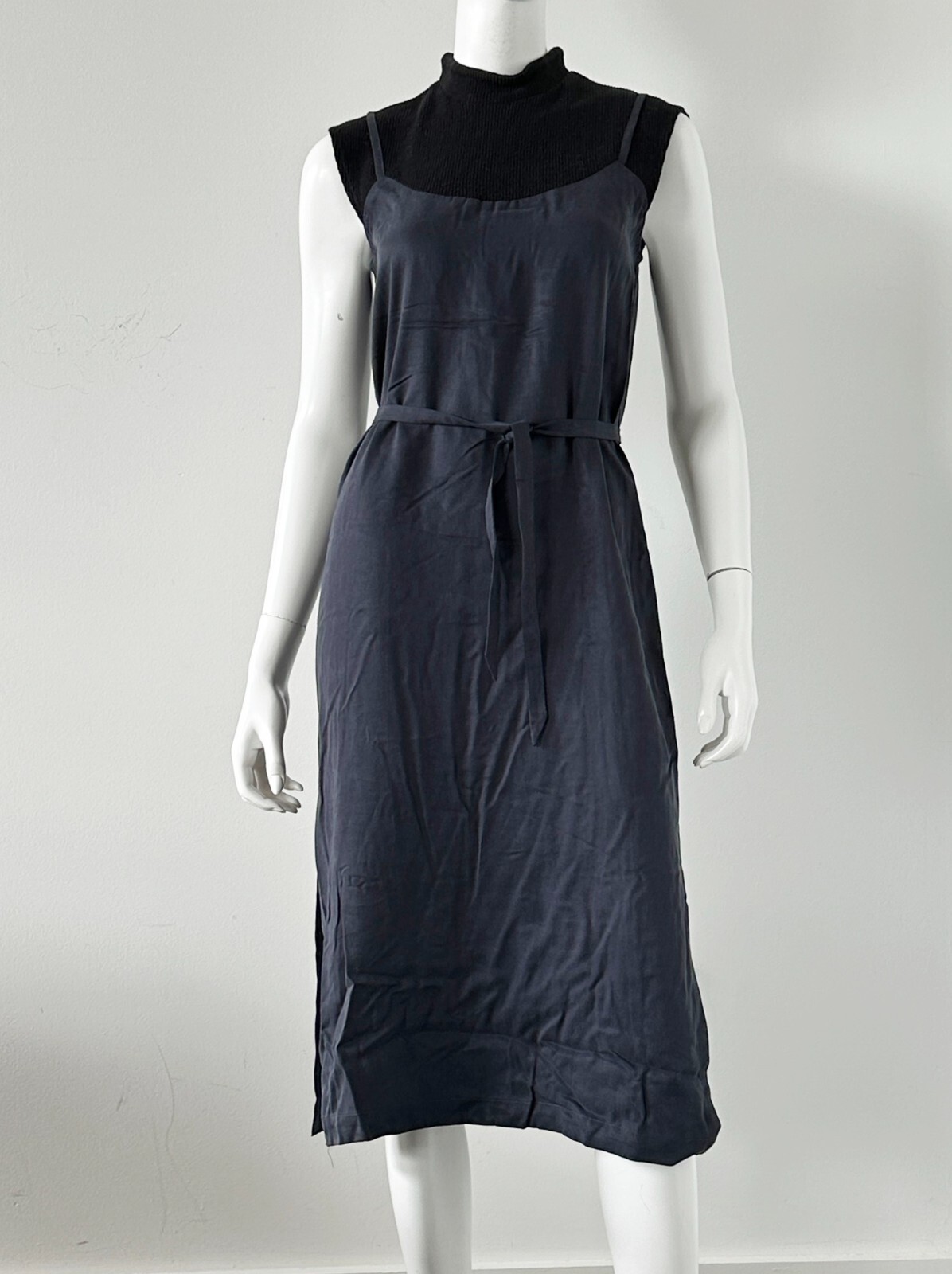 Sea NY Slip Dress Tencel Rib Knit Size 4 Black Blue | eBay