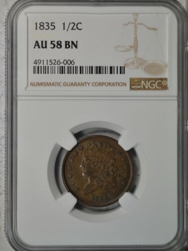 1835 Classic Head half cent, NGC AU58