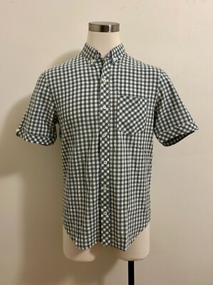 Left Field NYC Japanese Fabric Gingham Plaid Short Sleeve Button-Front Shirt (L)