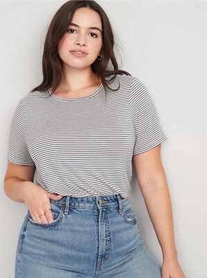 Old Navy Women's Size XXL ~ Short-Sleeve Luxe Blue Striped T-Shirt Top NWT