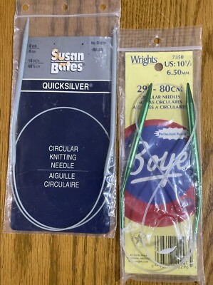 Susan Bates Quicksilver Size 6  Wrights Size 10.5 Circular Knitting Needles USA