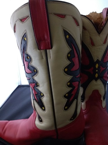 JE-VER COWBOY GIRL'S BOOTS LEATHER HAND MADE. BUTTERFLIES. Size 7-7.5 US