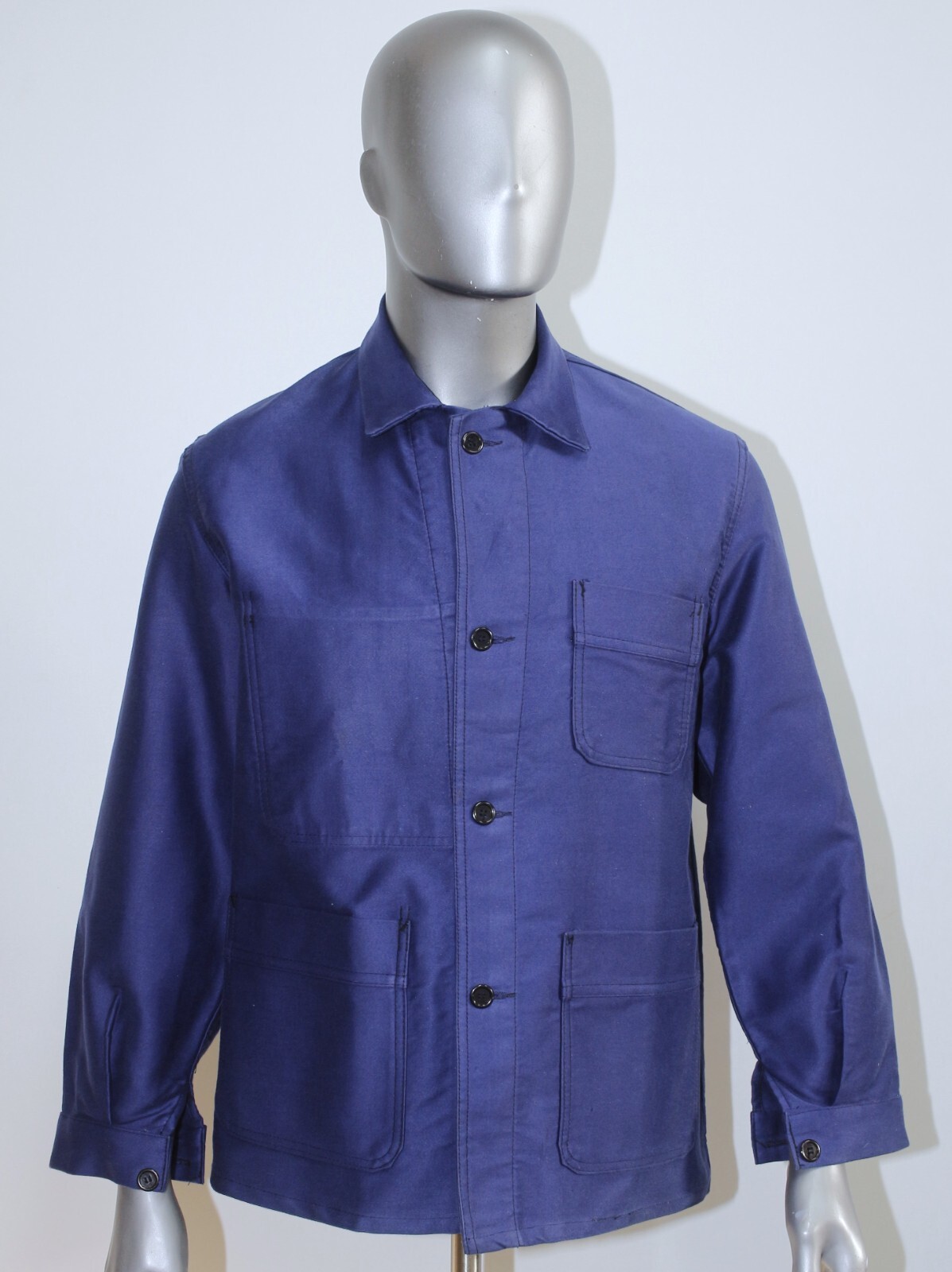 60’s French Work Jacket Moleskin New French Vintage 60s Blue Moleskin Work Chore Jacket Size