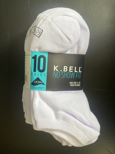 K. Bell Women's No Show Socks, 5.5-10 Shoe Size, 10 Pairs WHITE NEW