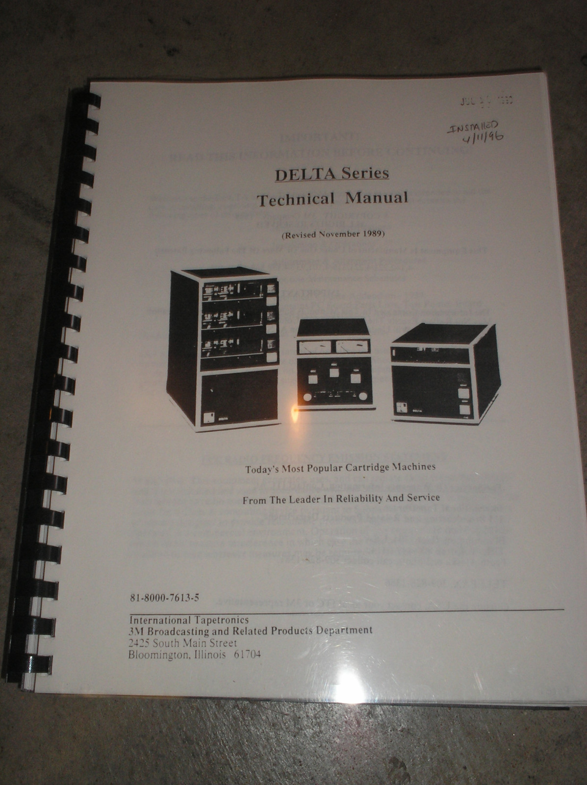 One ITC International Tapetronics Corp Cart Machine Owners Manuals