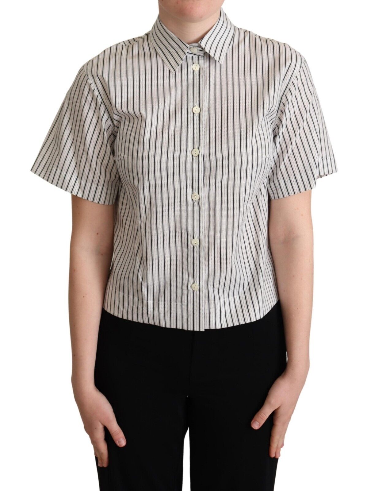 DOLCE & GABBANA Топ Бело-черная полосатая рубашка с воротником IT40 / US6 / S Рекомендуемая розничная цена 600 долларов США