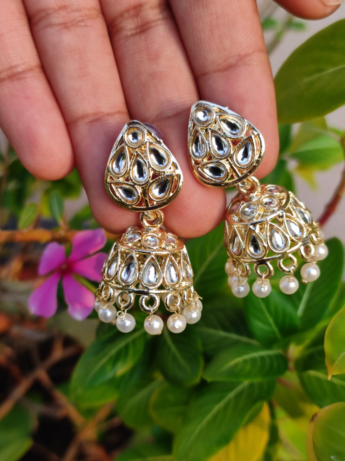 Bollywood Style Gold Plated Indian Jewelry Pearl Kundan