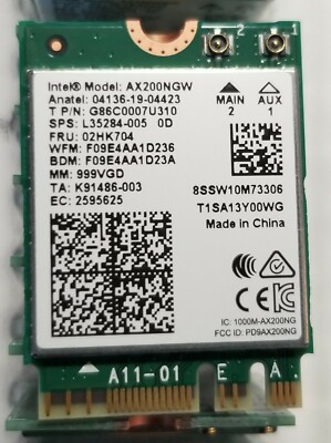 Intel WiFi 6 AX200 Wireless Card 802.11ax 160MHz Bluetooth 5.1 FRU 02HK704 Vpro