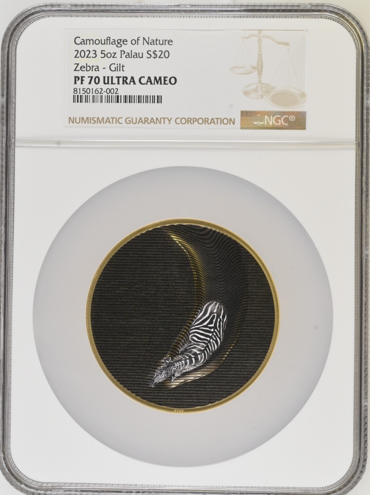 Camouflage of Nature Gilded 5 Oz Silver Coin 20$ Palau 2023