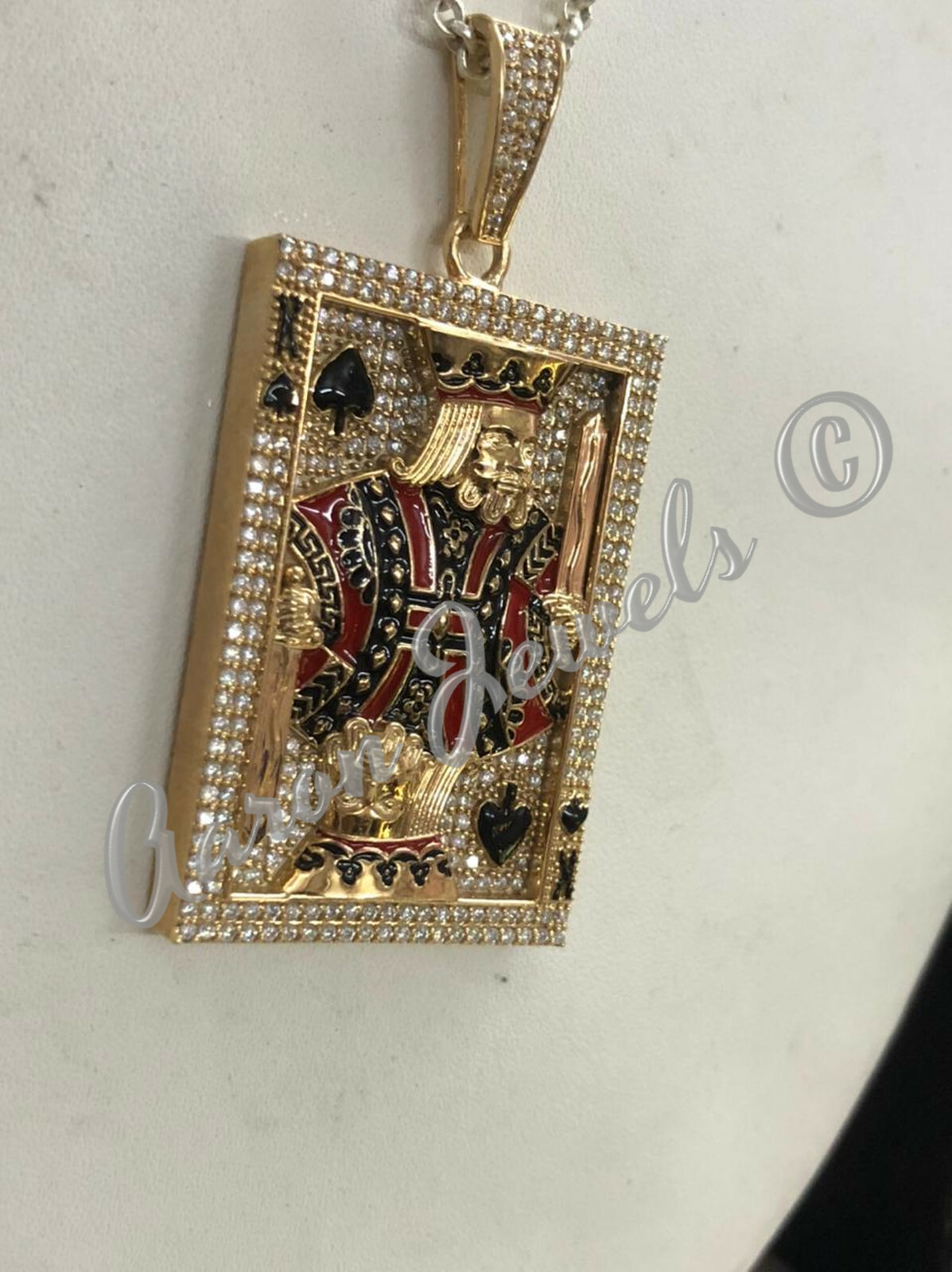 Pre-owned Handmade Men's Moissanite King Card Of Poker Pendant Real Sterling Silver Passes Tester In White/colorless