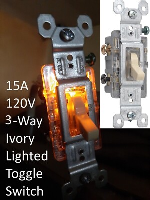 Legrand Pass & Seymour 3 Way Lighted Illuminated Toggle Light Switch 120V, Ivory