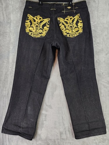 GOLDEN  ティストレストエンヘリッシュトシンス 【関税込】 Eight 732 Jeans Mens 44 Black Gold Embroidered Distressed