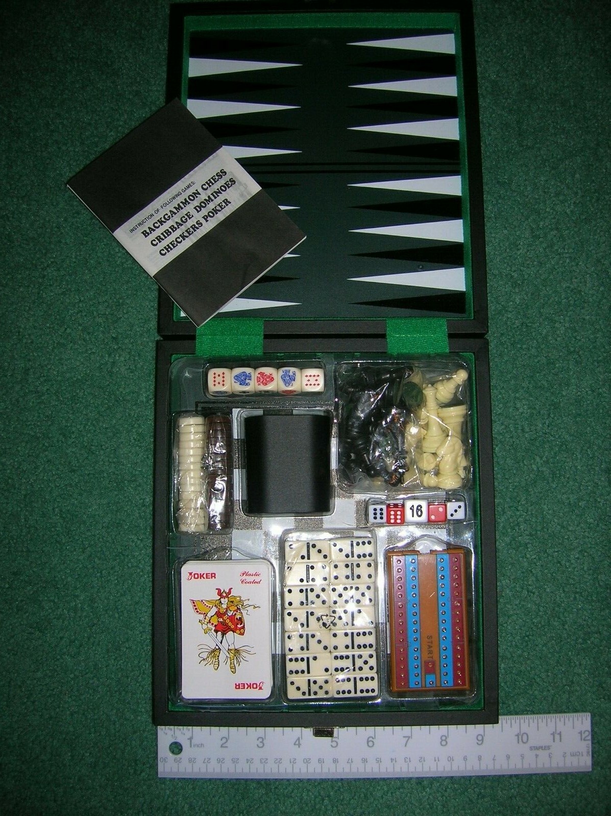Leeds Travel Game Set Backgammon Chess Cribbage Dominoes