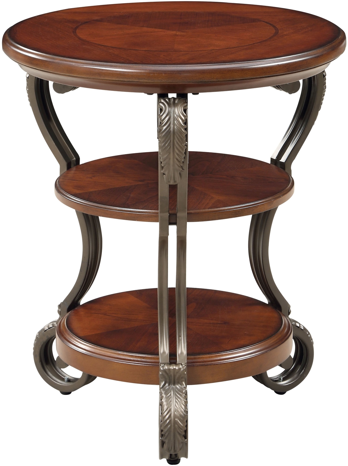 Round Side Table End Accent Tables Antique Style Brown Metal Wood