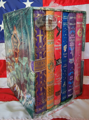NEW Children 6 Book Slipcase Box Set Bonded Leather Hardcover Peter Pan Alice