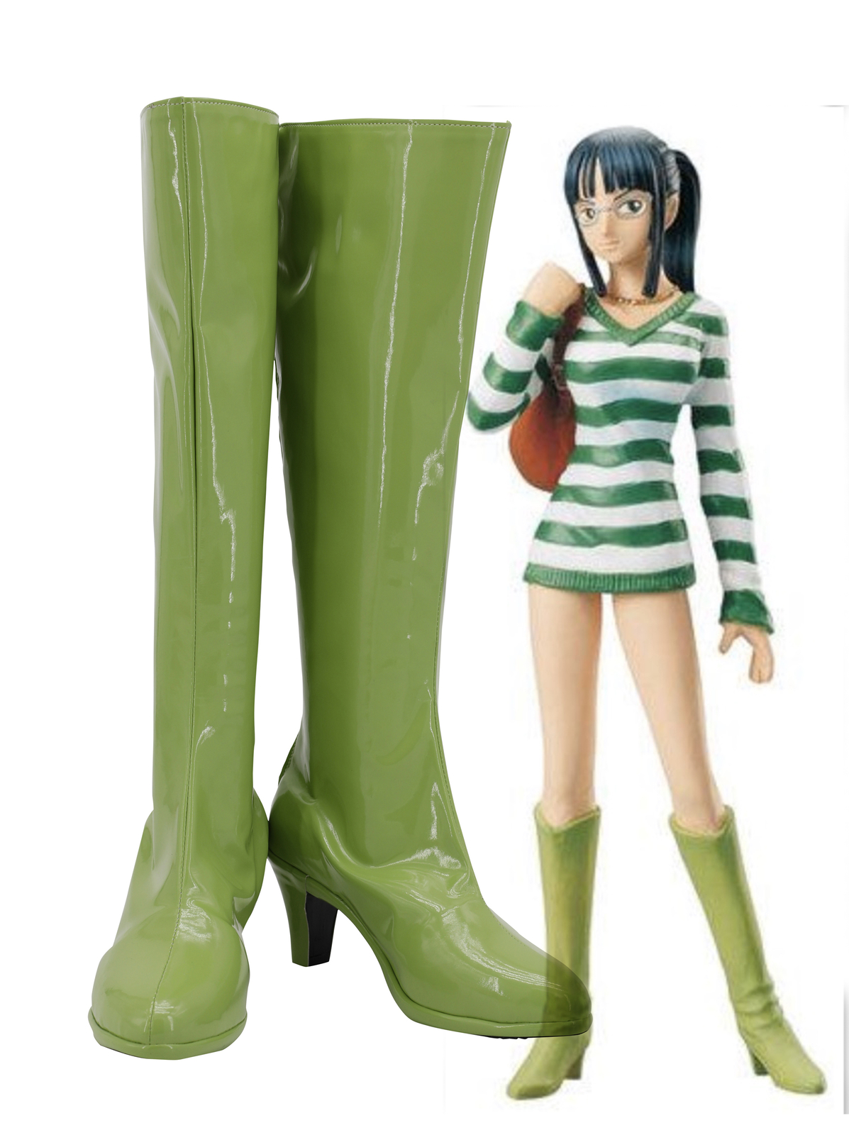 One Piece Nico Robin Shoes Cosplay Women Green Boots | eBay