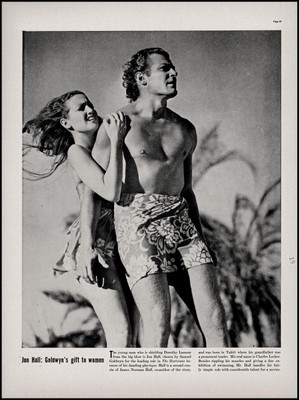 1937 Dorothy Lamour & Jon Hall The Hurrican movie one page photo article  LA27