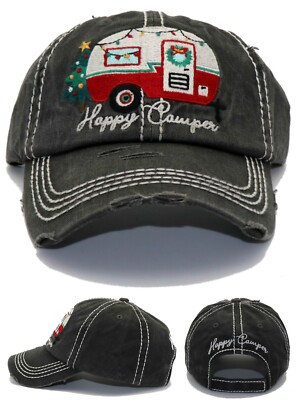 KB Ethos New XMAS Happy Camper Vintage Trailer RV Women Ladies Black Era Hat Cap