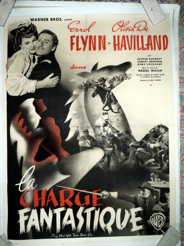 Western General Custer Charge Fantastique 1941 Errol Flynn  Affichette Entoilee