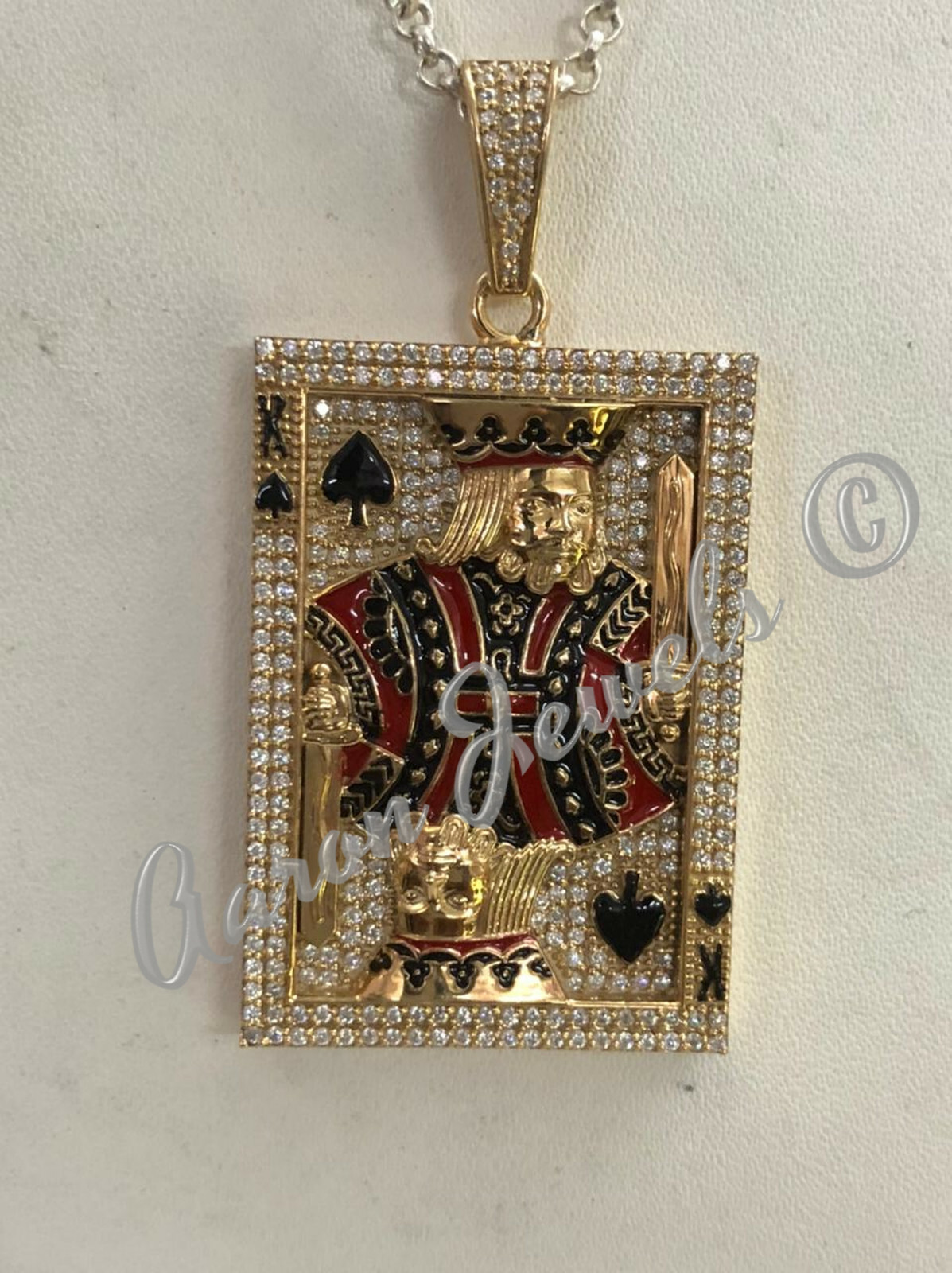 Pre-owned Handmade Men's Moissanite King Card Of Poker Pendant Real Sterling Silver Passes Tester In White/colorless
